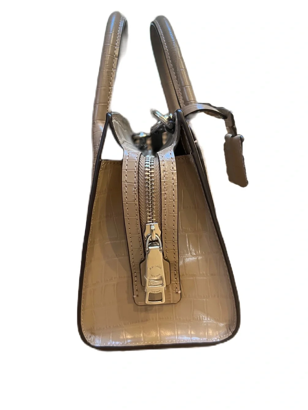 COACH Croc-Embossed Leather Andrea Mini Carryall in a tan colorway